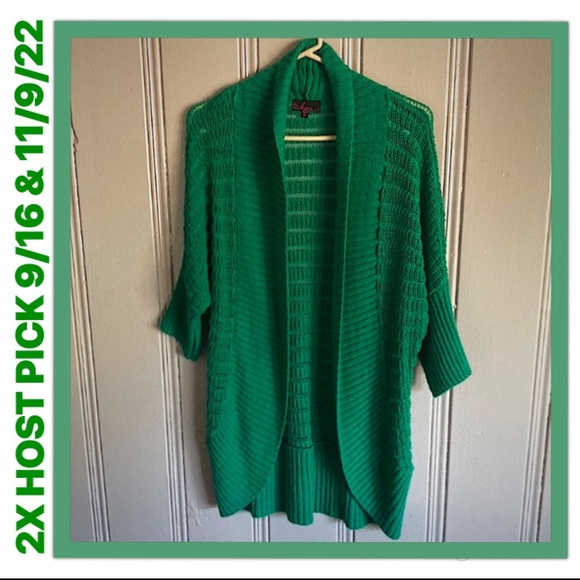 2XHP Brand NWOT Stunning Emerald Green Knit Long Duster Style Sweater OS - Picture 3 of 12
